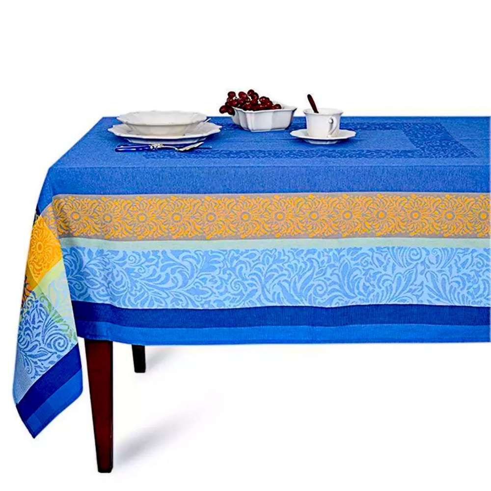 Le Cluny French Jacquard Elegant Blue and Yellow Tablecloth